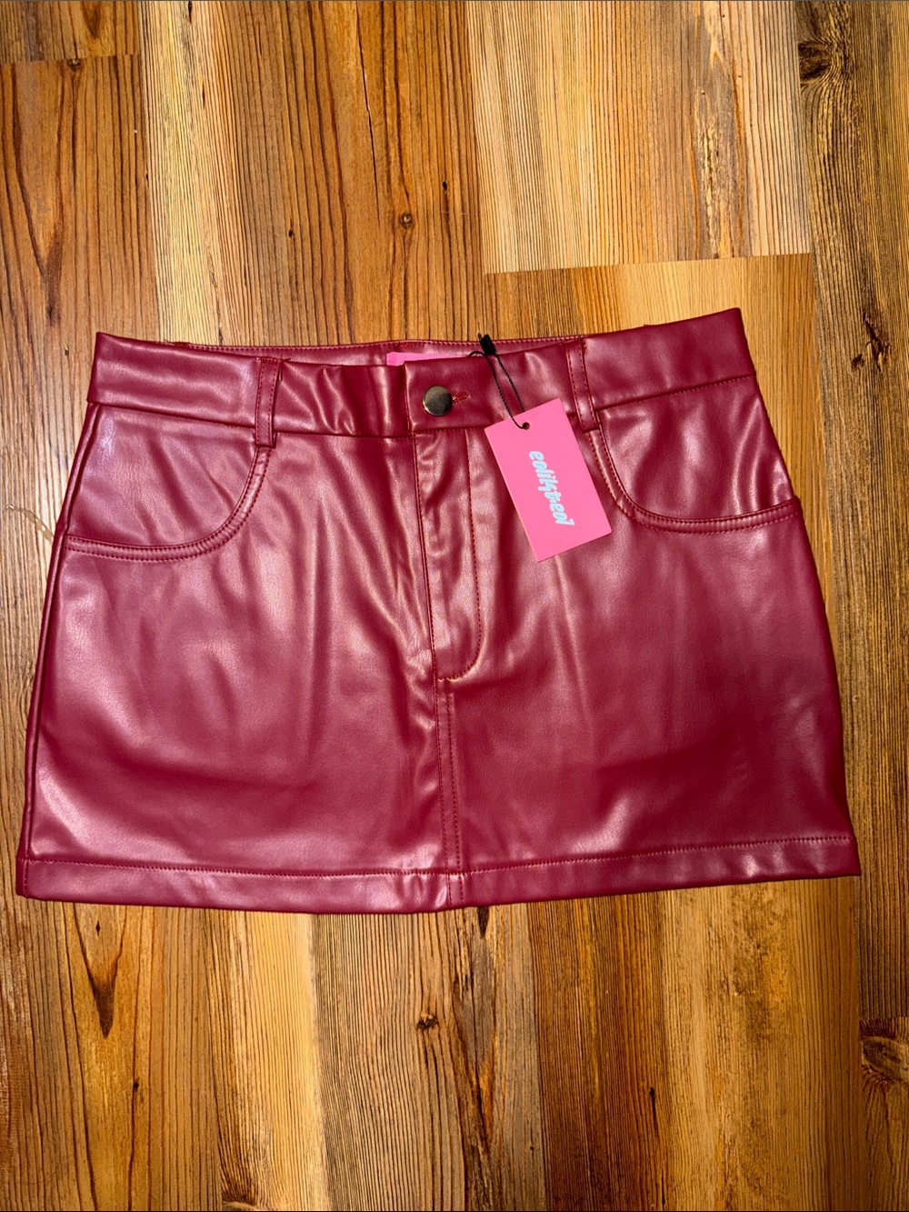 Edikted Faux Leather Mini Skirt in Burgundy